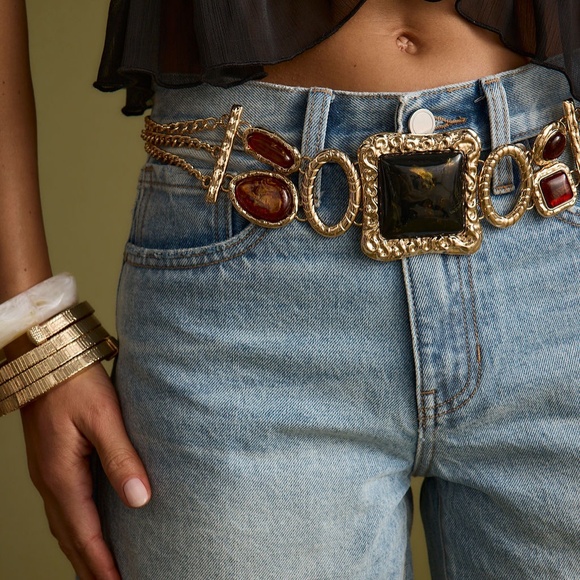 12th Tribe Soleil Statement Stone Gold Chain Belt Size O/SO/S - Picture 1 of 3